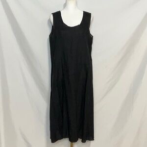 Eileen Fisher Black Linen Midi Sleeveless Dress EUC
